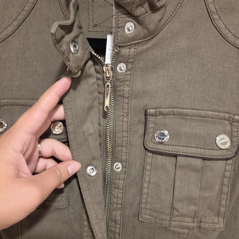 White House Black Market Casual Utility Jacket Sz 4 Olive Green Short Sleeve New - Picture 6 of 11